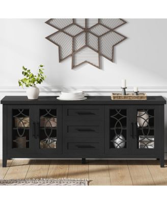 TV Stand, Farmhouse Entertainment Center with Glass Door, 2 Storage Cabinets and 3 Drawers, Modern Media Console Table