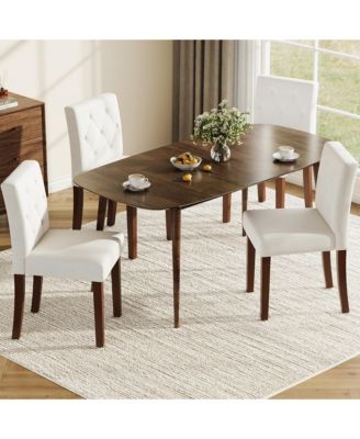 Set of 4 Dining Chairs, Linen Upholstered Farmhouse Chairs with High Back and Wood Legs for Dining Room or Kitchen