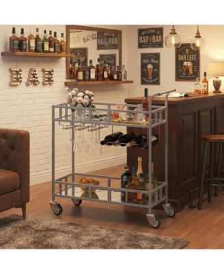 2 Tier Bar Cart, 34 Inch Rolling Wine Bar Cart with Mirrored Shelves for Dining Room Living Room Party