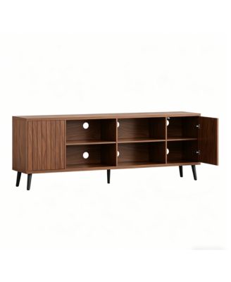 Mid-Century Modern TV Stand, Fluted TV Stand for 80 75 65 Inch TVs, Adjustable Shelf
