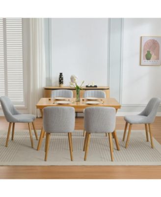 Set of 6 Dining Chairs, Linen Upholstered Modern Chairs with Wood Legs for Dining Room or Kitchen