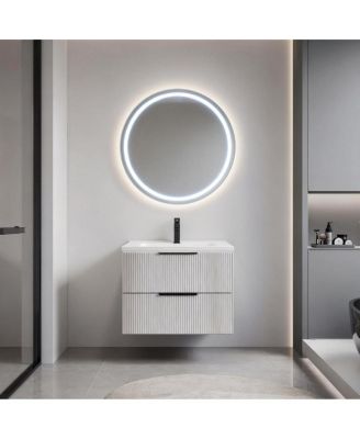 Wall Mounted Bathroom Vanity with Ribbed Drawers, U-Shaped Organizer, Waterproof MDF Cabinet for Small Spaces
