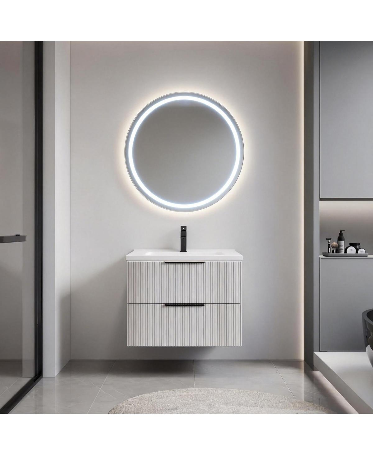Sillysis Wall Mounted Bathroom Vanity with Ribbed Drawers, U-Shaped Organizer