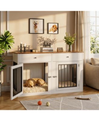 Dog Crate TV Stand, Heavy Duty Pet Kennel Furniture with 2 Drawers, Indoor Dog Cage End Table for Small to Medium Dogs