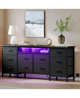 63" Long Dresser for Bedroom with 10 Fabric Drawers, Entertainment Center TV Stand 65"-75" TV, Dresser with Power Outlet