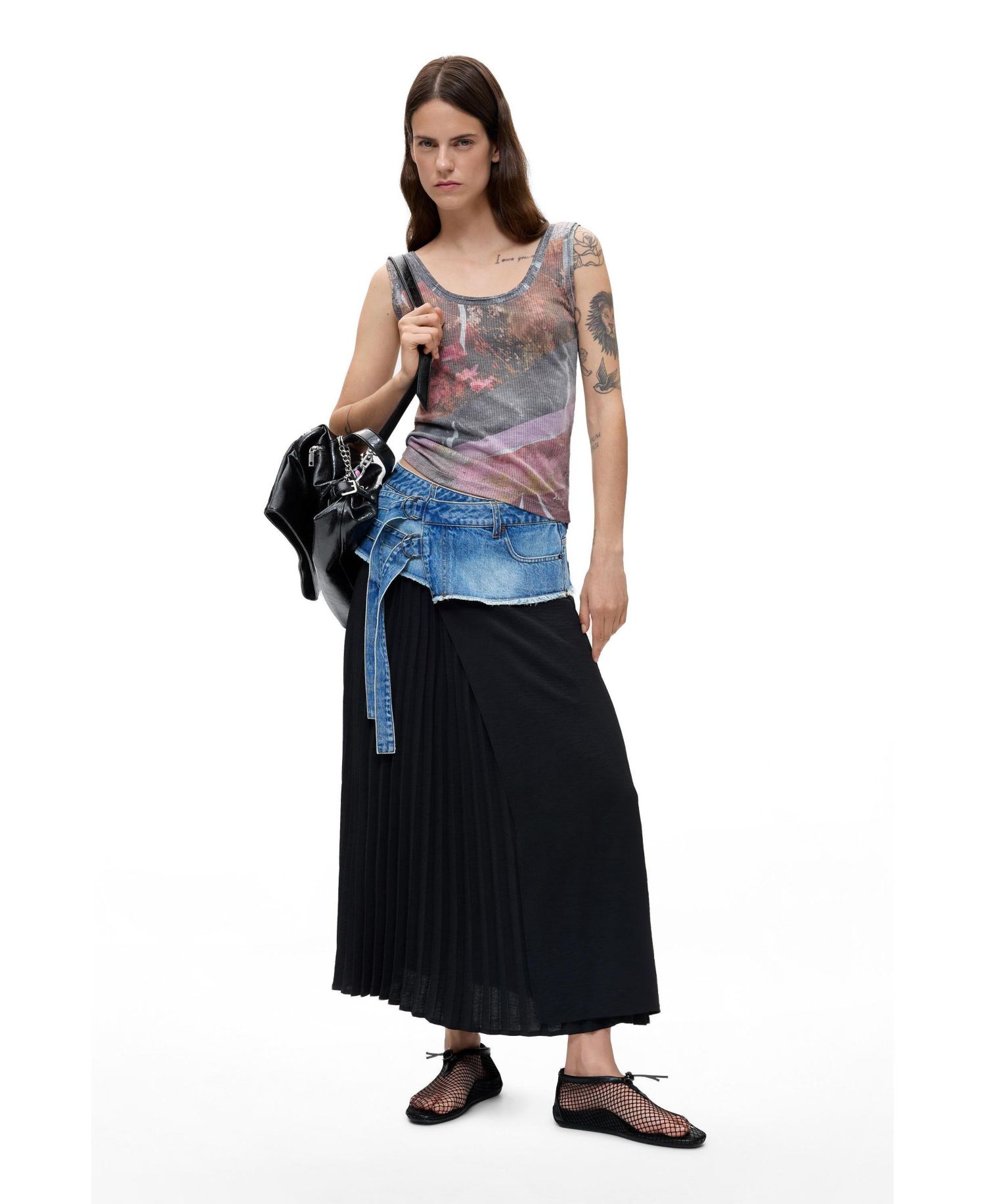 Women's Long pleated denim skirt