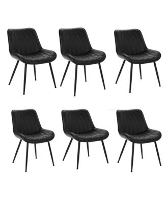 Set of 6 Dining Chairs, Faux Leather Upholstered Mid Century Chairs with Metal Legs for Dining Room or Kitchen