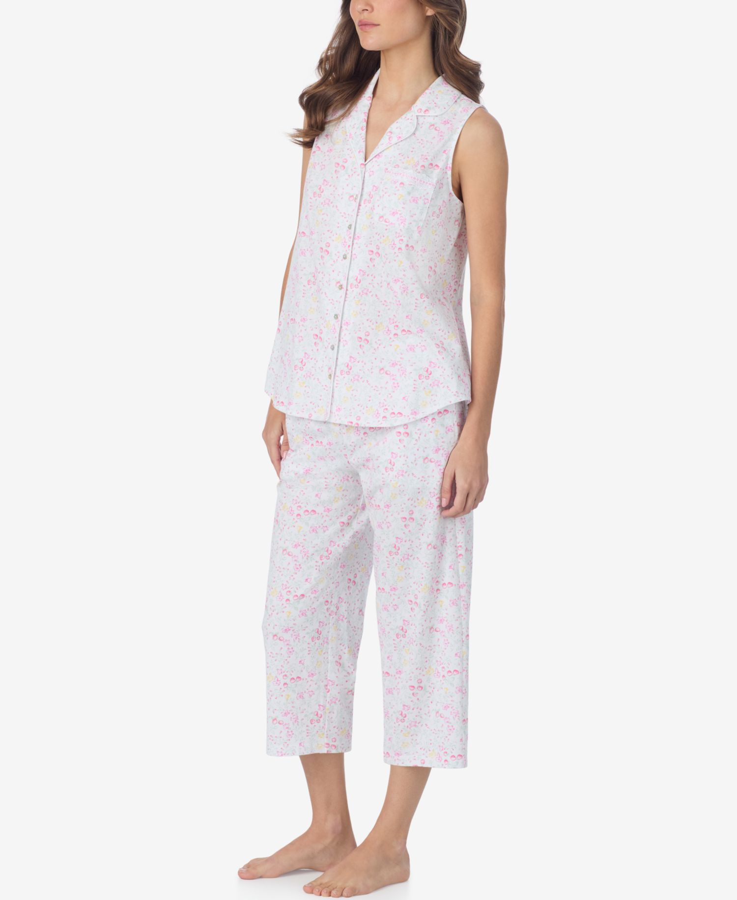 Women's Sleeveless Notch Collar Top & Capri Pajama, 2-Piece Set