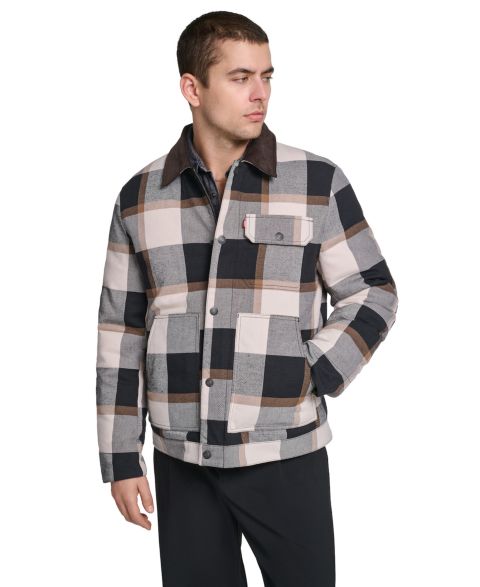 Мужская куртка Levi's Plaid Cord Details Shirt Jacket, цвет: Чёрный / Карамельный
