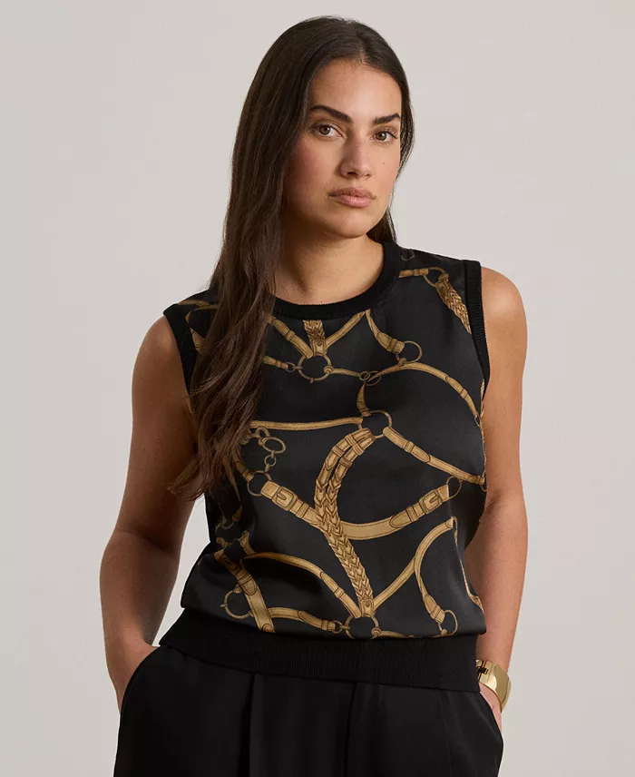 Women's Belting Print Sleeveless Sweater - thumbnail 3