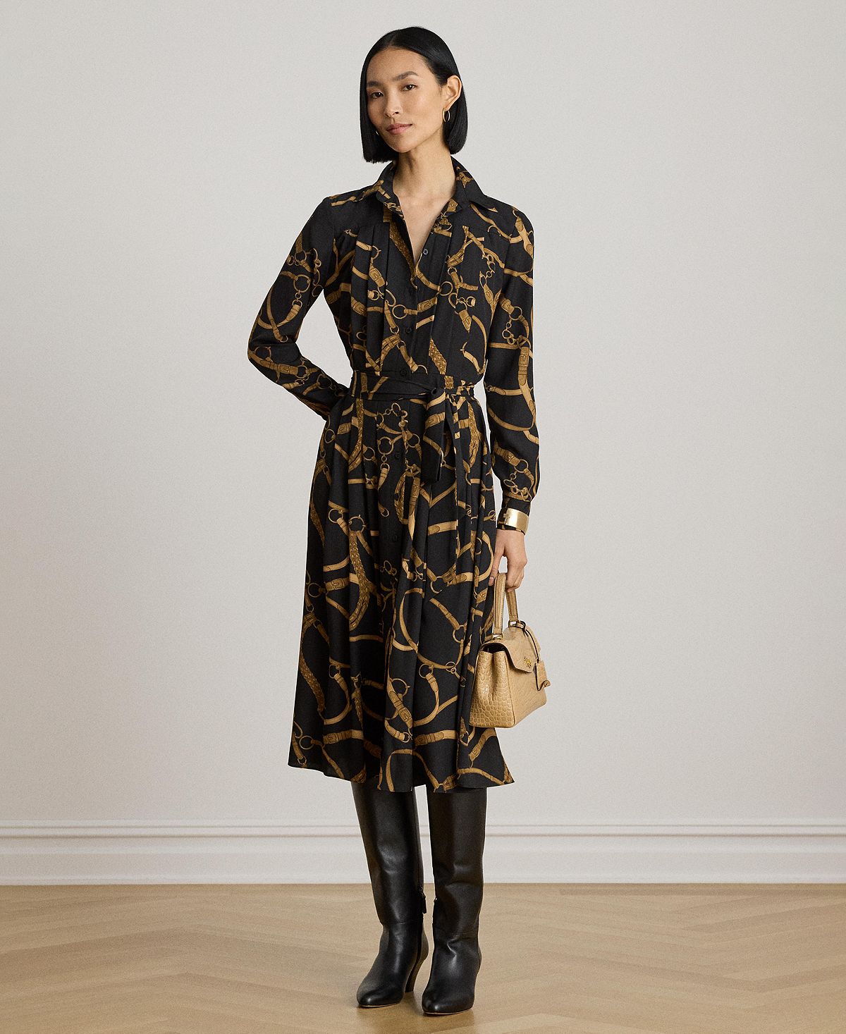 Lauren Ralph Lauren Women's Belting Print Pleated Shirt Dress view 7 — MAYCSS fashion products
