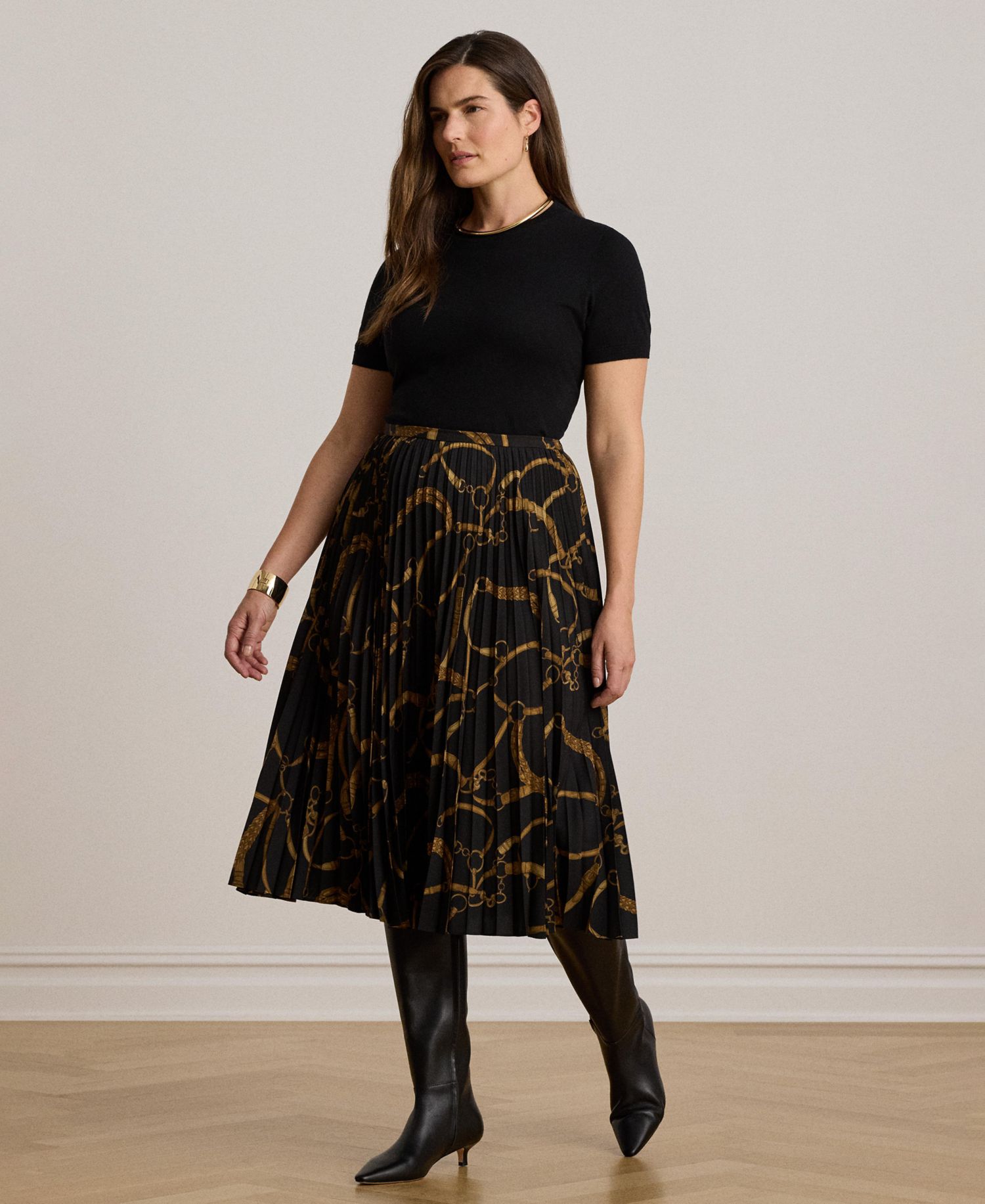 Women's Belting Print Pleated Skirt