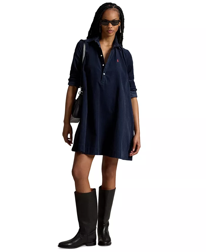 Women's Corduroy Pleated Shirt Dress