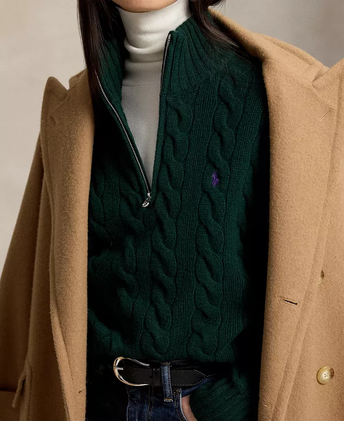 Women's Cable-Knit Half-Zip Wool-Cashmere Sweater - thumbnail 6