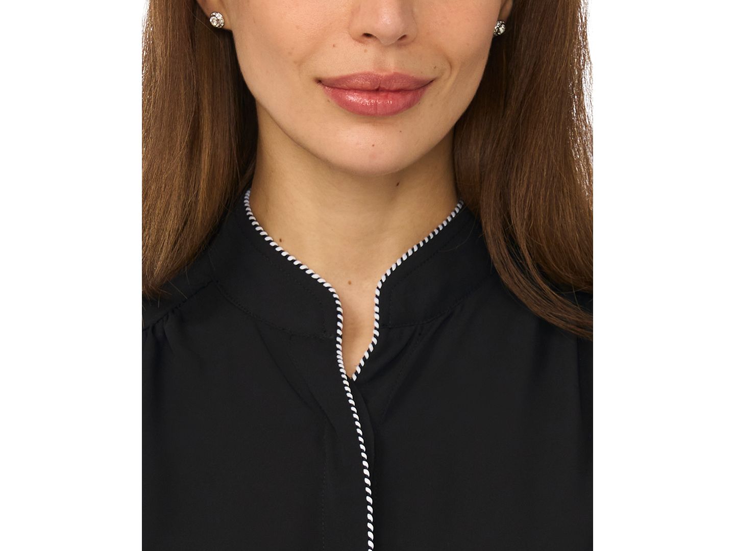 Женский топ CeCe Pearce Puff-Sleeve Open Collar Top, цвет: Насыщенный чёрный — фото 2