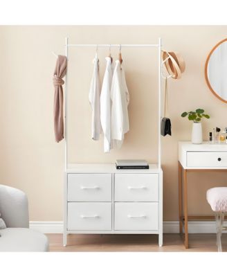 Clothes Rack with 4 Drawers, Metal Frame Garment Rack, Freestanding with Fabric Drawers and Wooden Top, Portable Closet Organizer for Bedroom