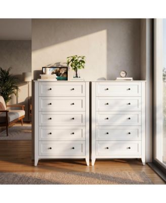 2 Set of 5 Drawer Dresser for Bedroom, Modern Chest of Drawers with Deep Storage, Wide Storage Organizer Unit for Closet, Living Room