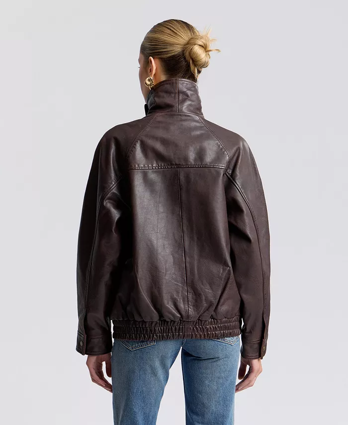 Women's Leather Bomber Coat - thumbnail 5