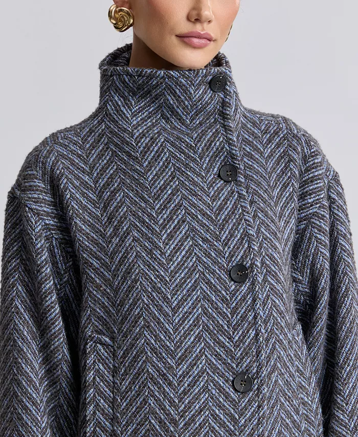 Women's Short Funnel Neck Wool Coat - thumbnail 8