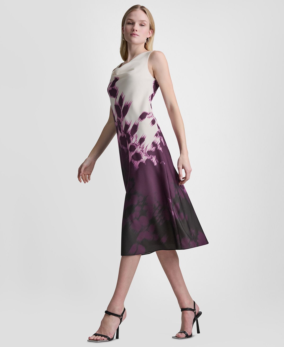 DKNY Women's Printed Sleeveless Cowl Neck Midi Dress view 6 — MAYCSS fashion products