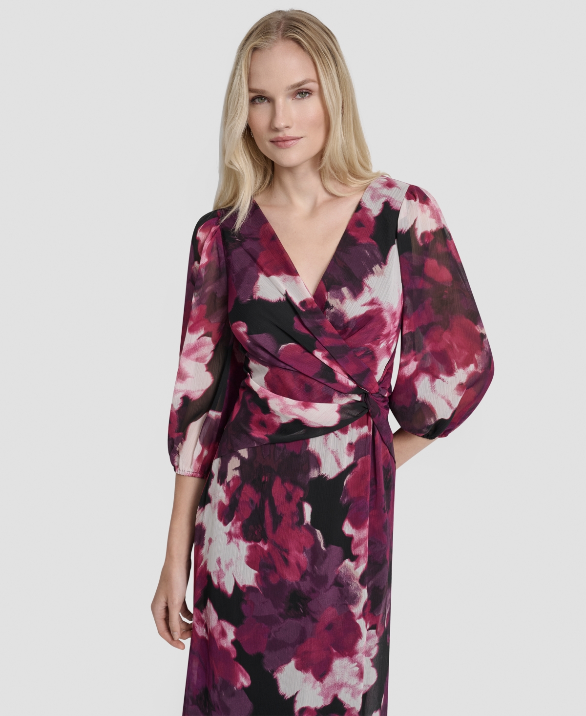 Dkny Women's Printed V-Neck Midi Dress