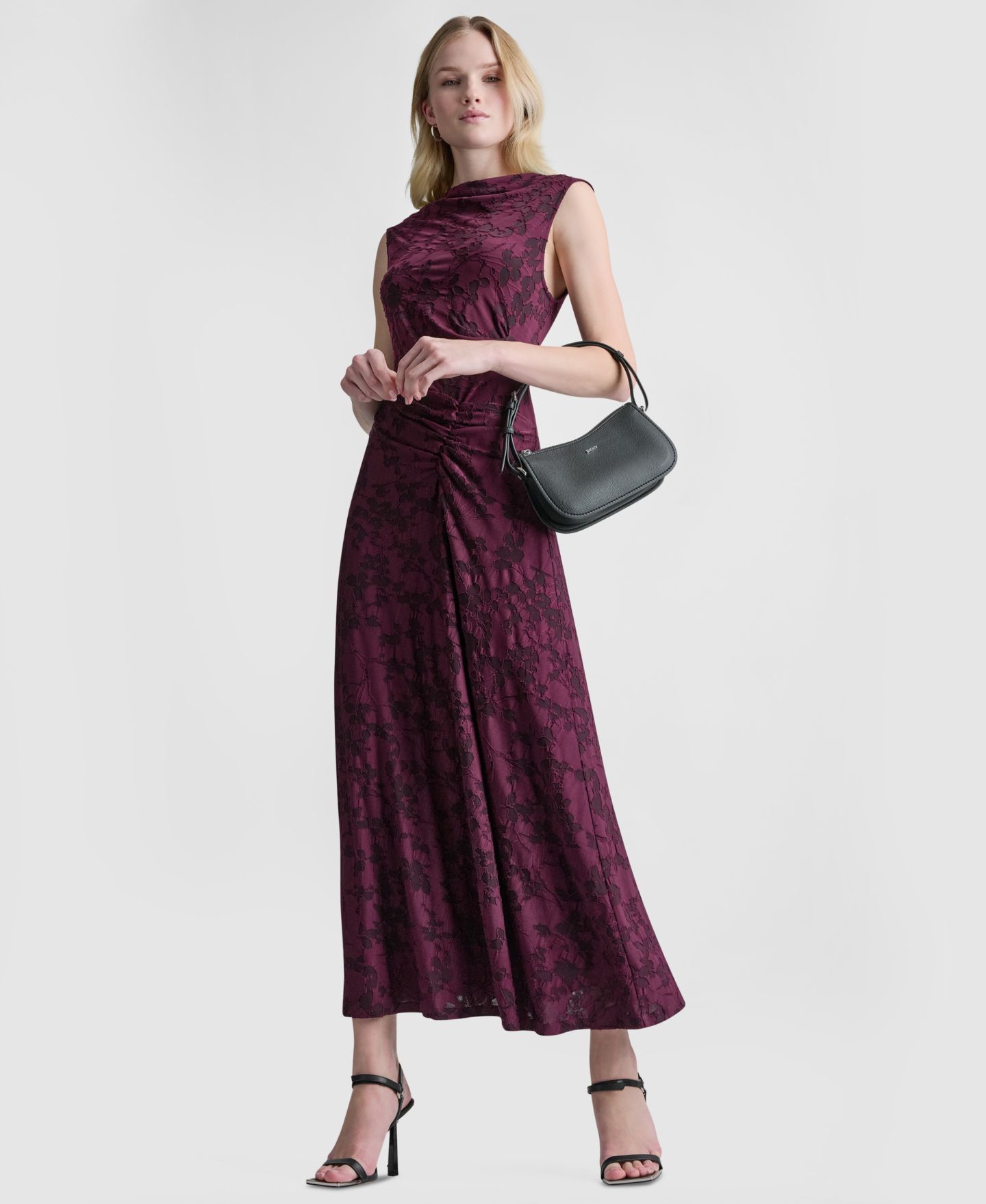 Женское платье DKNY Sleeveless Cowl Neck Ruched Midi, цвет: Сливовый — фото 2