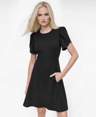 macy's short black dress Women's Fit & Flare Mini Dresses Size:3XL (38-39 sleeve length) Colour_BLACK Intimates Soft Bandeau Mesh night plans alike.