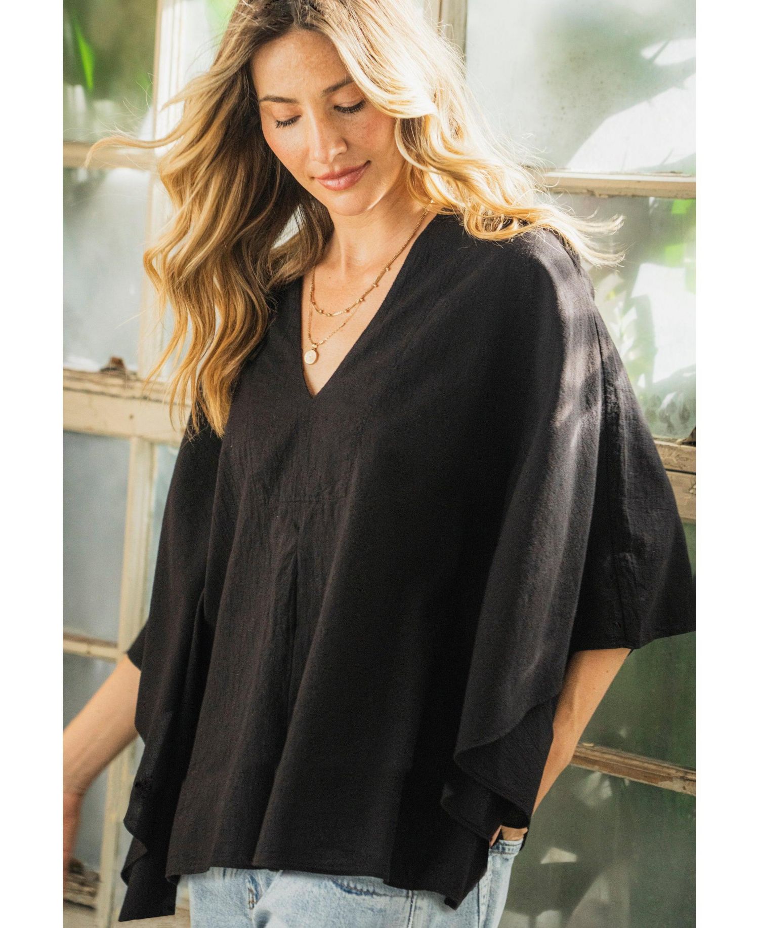 Women's Ocean+Main Butterfly Sleeve Cotton Caftan Top