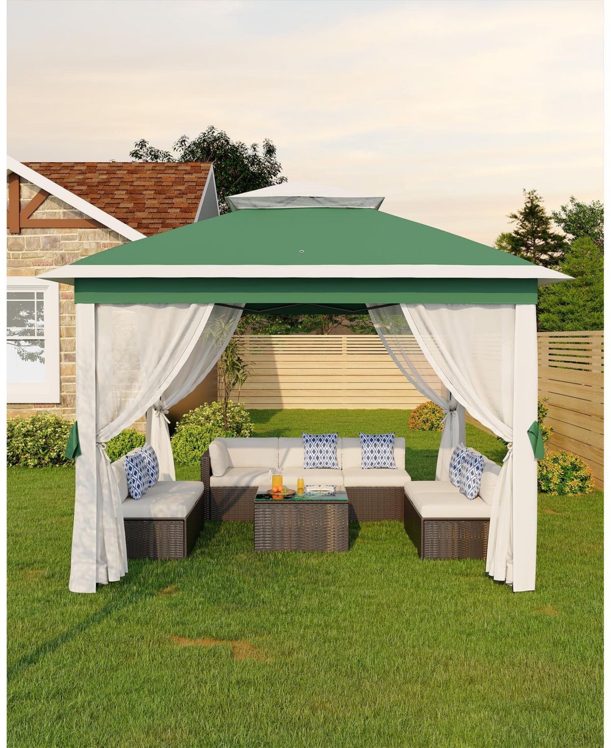 homfan Pop Up Gazebos with Overhanging Eaves, Outdoor Folding Canopy with Mesh Sidewalls Zipper Doors, for Patio Backyard Party