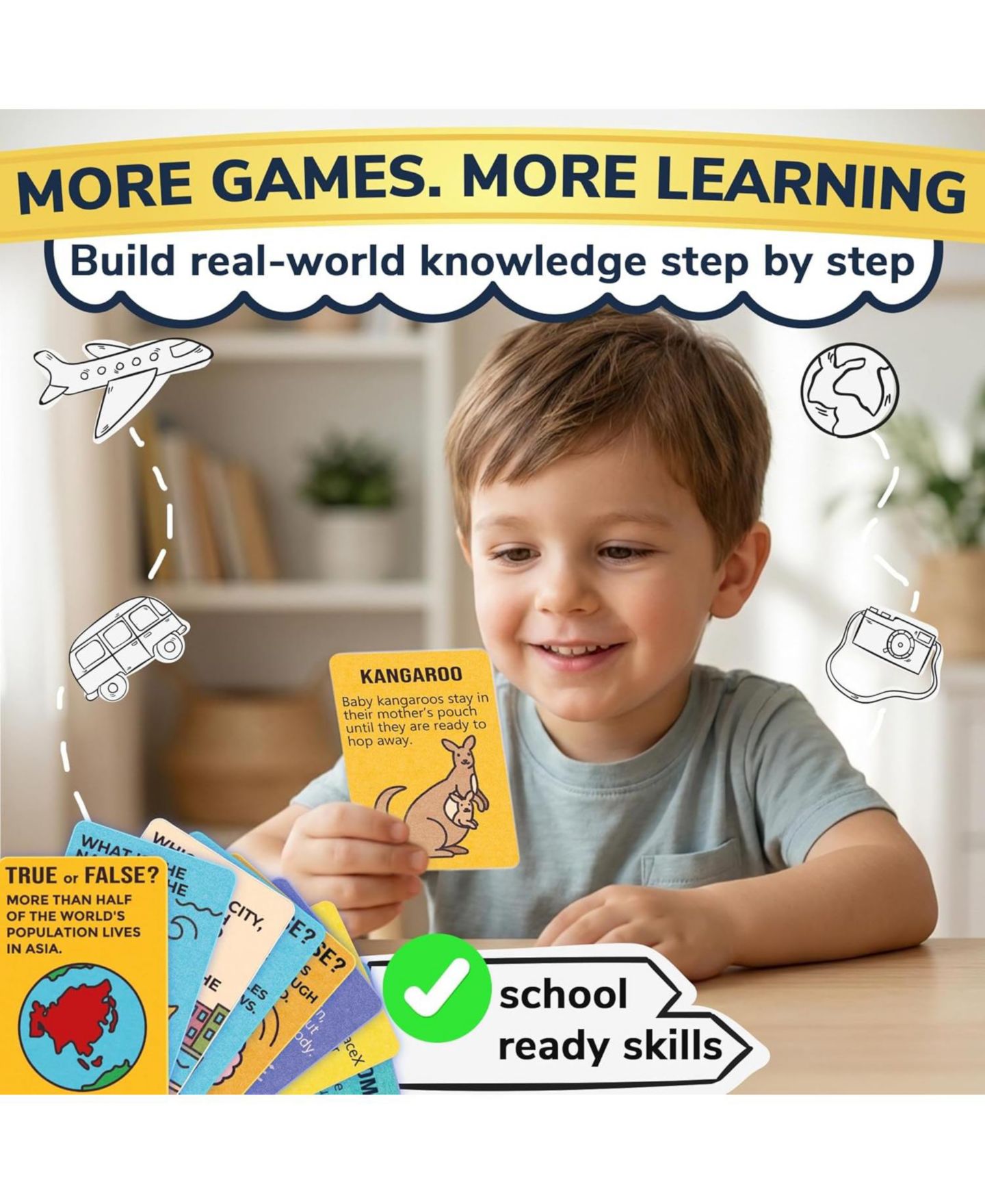 Детская карточная игра Quokka Educational Trivia Card Game, 100 Cards, Ages 4+, цвет: 4set World, Space, History — фото 6