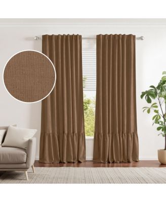 100% Blackout Cotton Blend Ruffle Curtains Pair