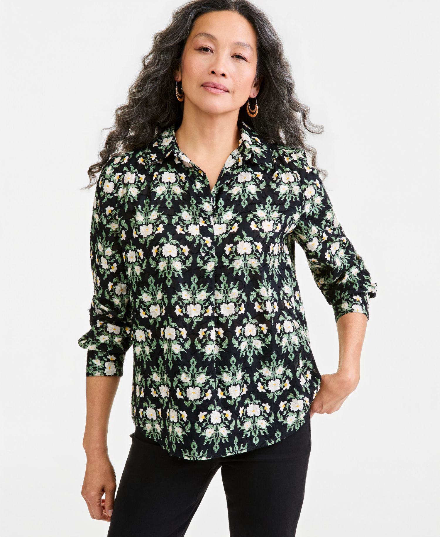 Petite Floral-Jacquard Top