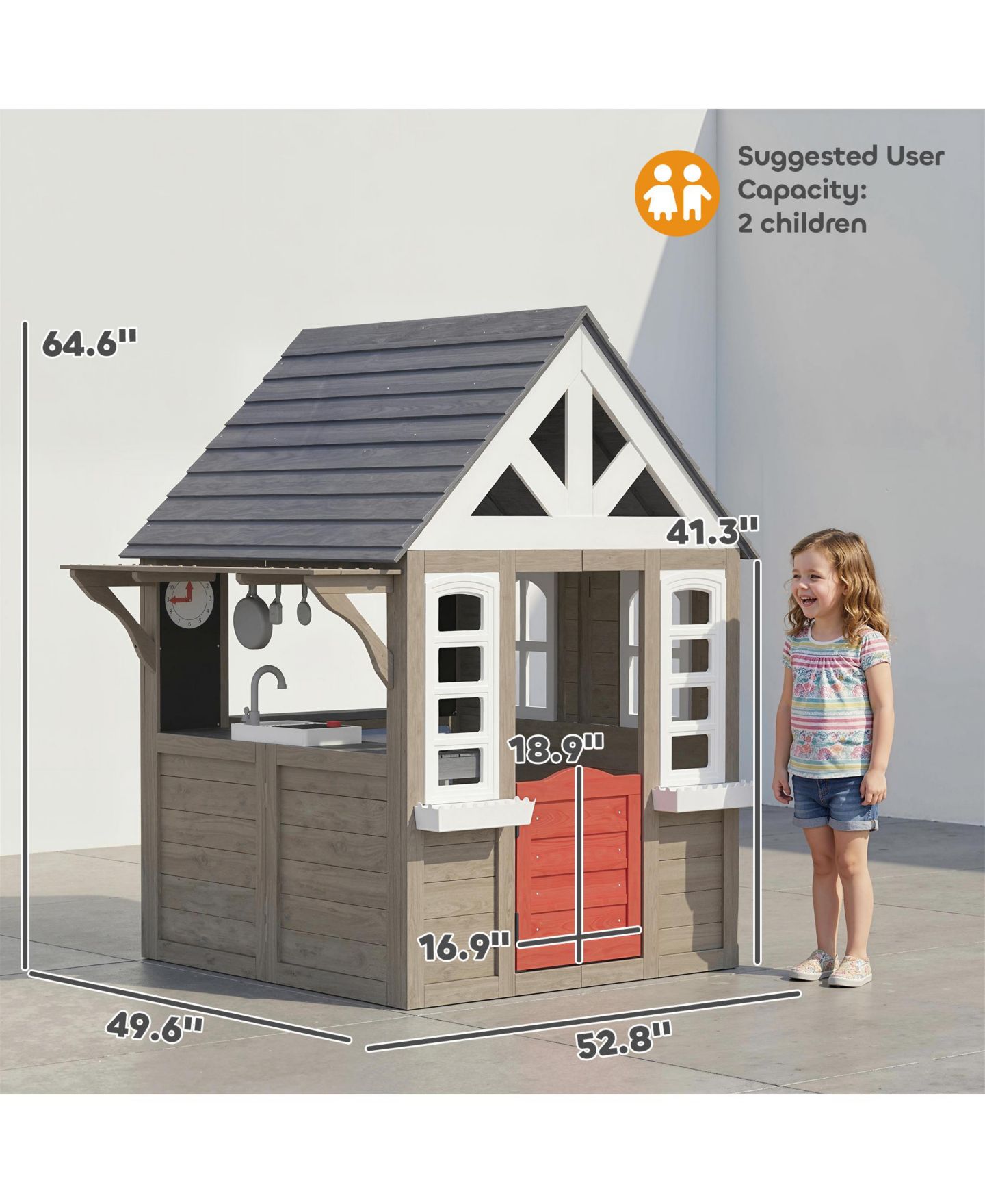 Детские игрушки Qaba Dog Door Outdoor Playhouse with Stove Set, от 2 лет, цвет: Серый — фото 3