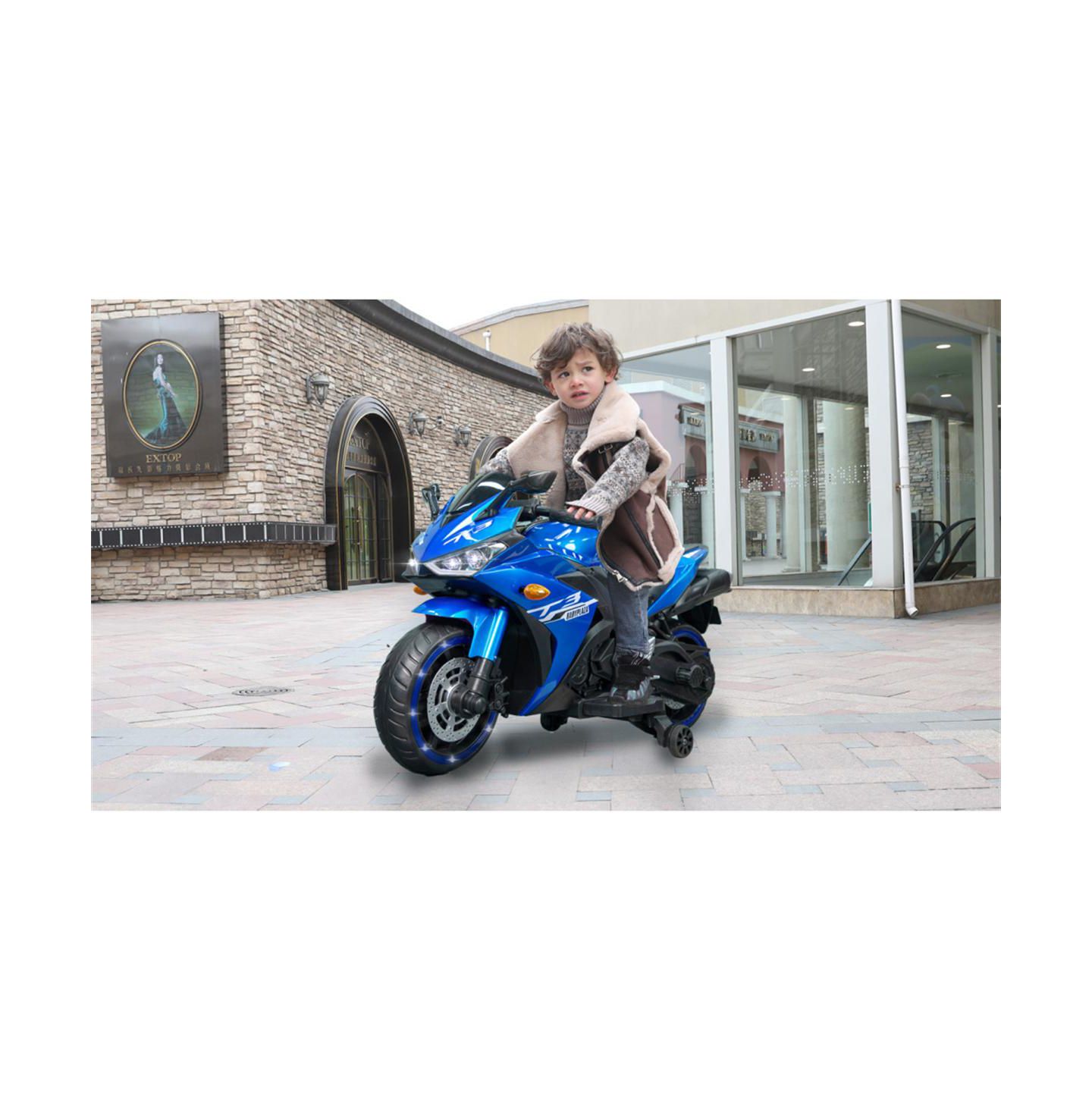 Детская игрушка YOBTOP Kids Motorcycle 12V Manual Throttle Ride-On with Training Wheels, 50–99 lbs, Ages 3–8, цвет: Синий — фото 6