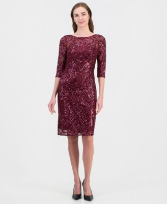 Women's Beaded 3/4-Sleeve Sheath Dress