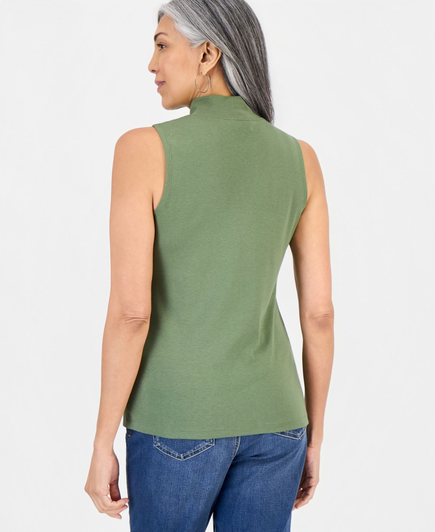 Женский топ Style & Co Petite Mock Neck Cotton, цвет: Зелёный — фото 3