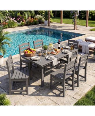 71-Inch HDPE Dining Set with 6 Side Chairs - All-Weather Resin Patio Table with Umbrella Hole