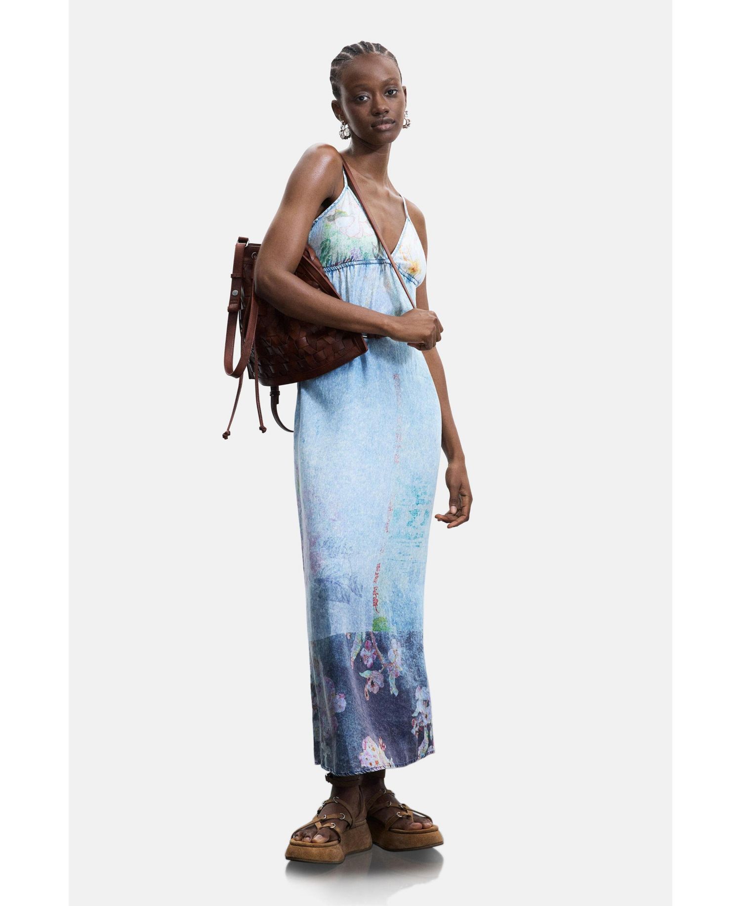 Women's Long Denim Strappy Dress