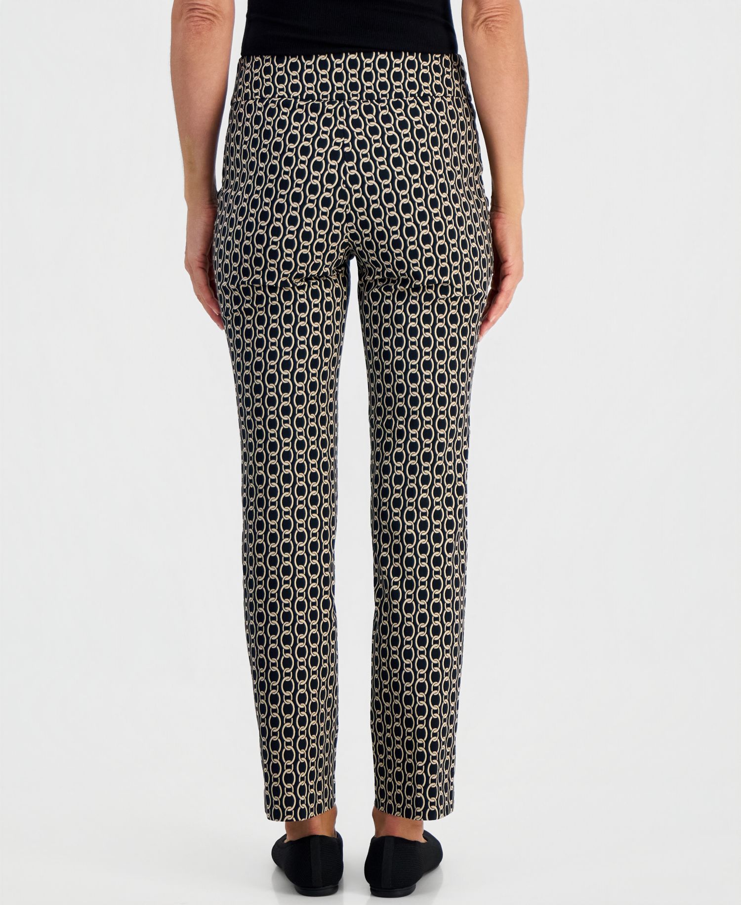Petite Chain Rivet Pull-On Straight Pants