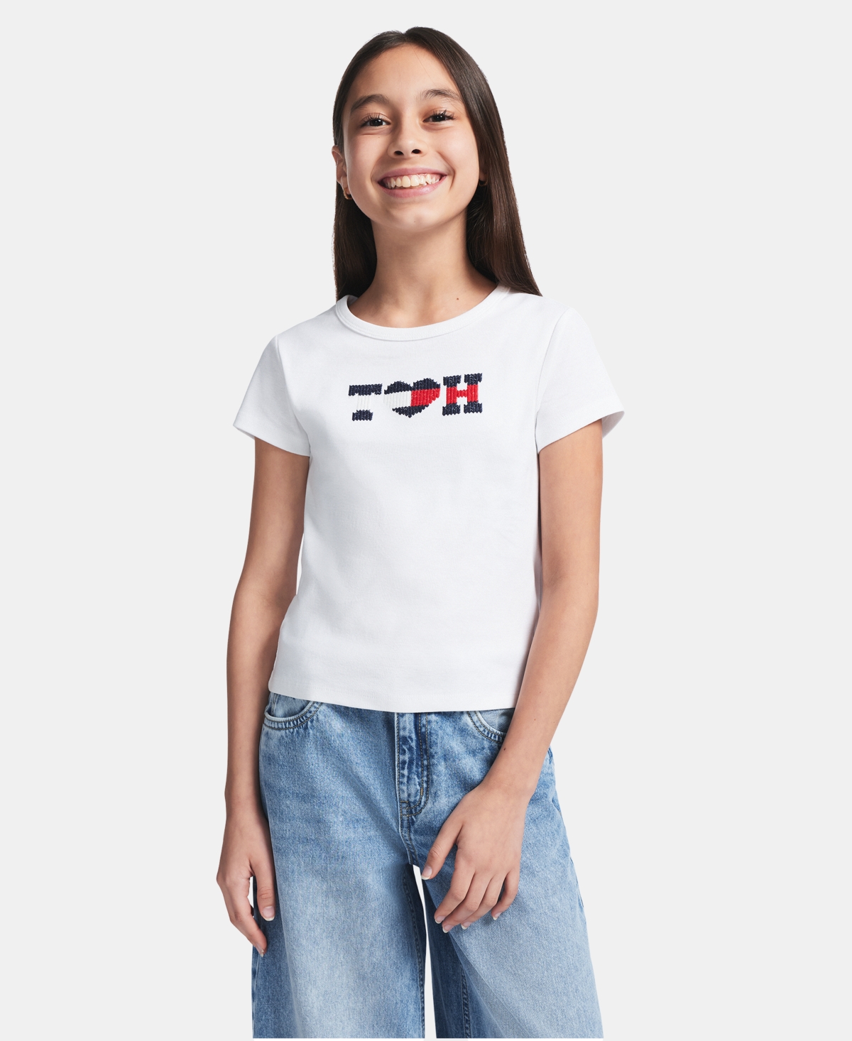 Tommy Hilfiger Girls' 7-16 Embroidered Short-Sleeve T-Shirt