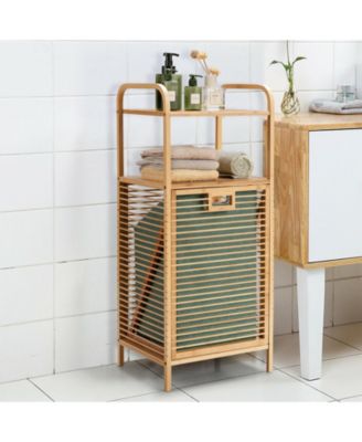 Tilt-Out Bamboo Laundry Hamper with 2-Tier Shelf and Removable Liner
