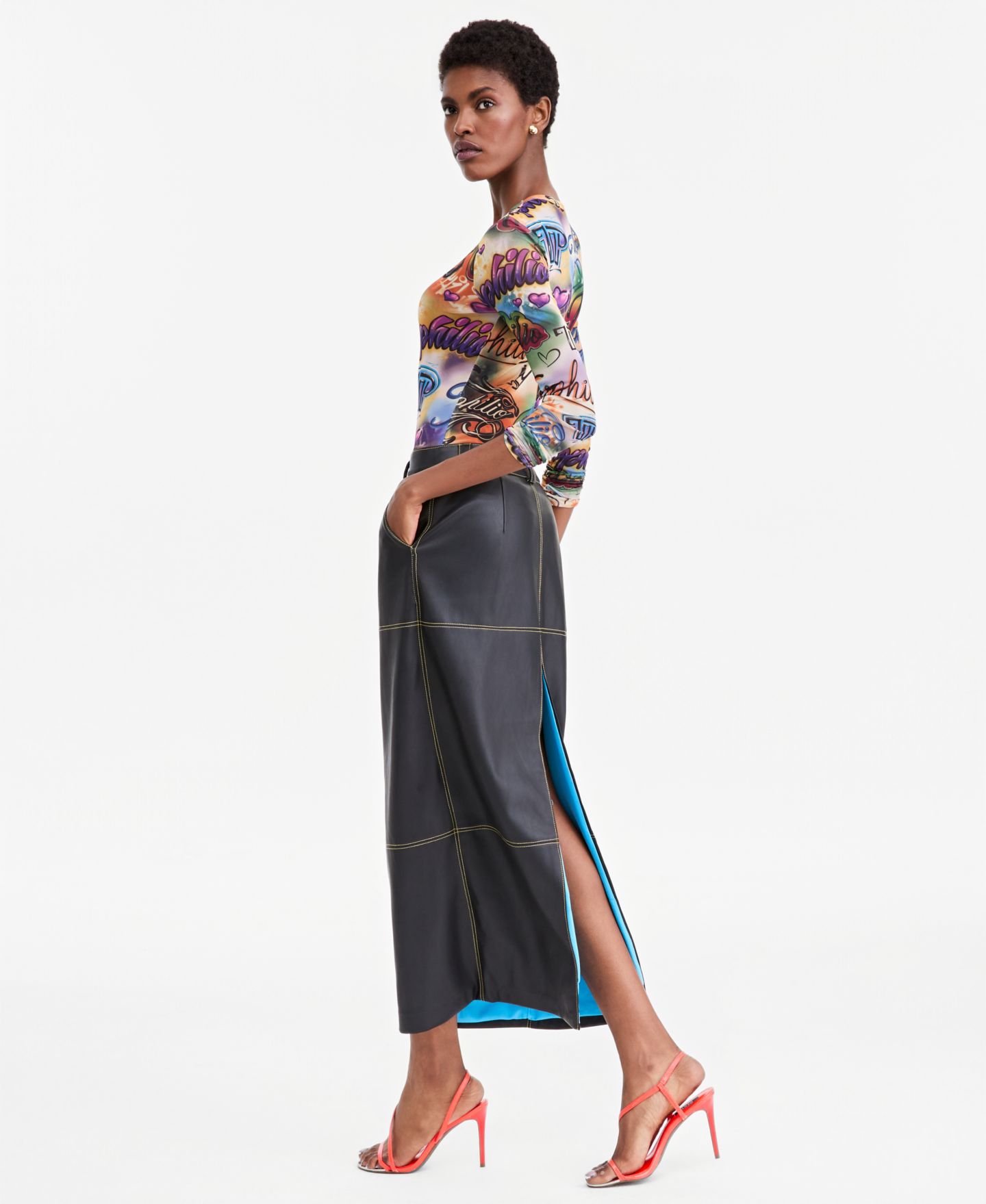 Женская юбка Theophilio | Macy's High-Slit Faux-Leather Maxi — фото 3