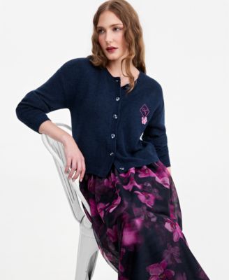 Women's Embroidered Fitted Cardigan & Floral-Print Tulle Midi Skirt