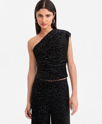 Women's One-Shoulder Leopard Embossed Velvet Top