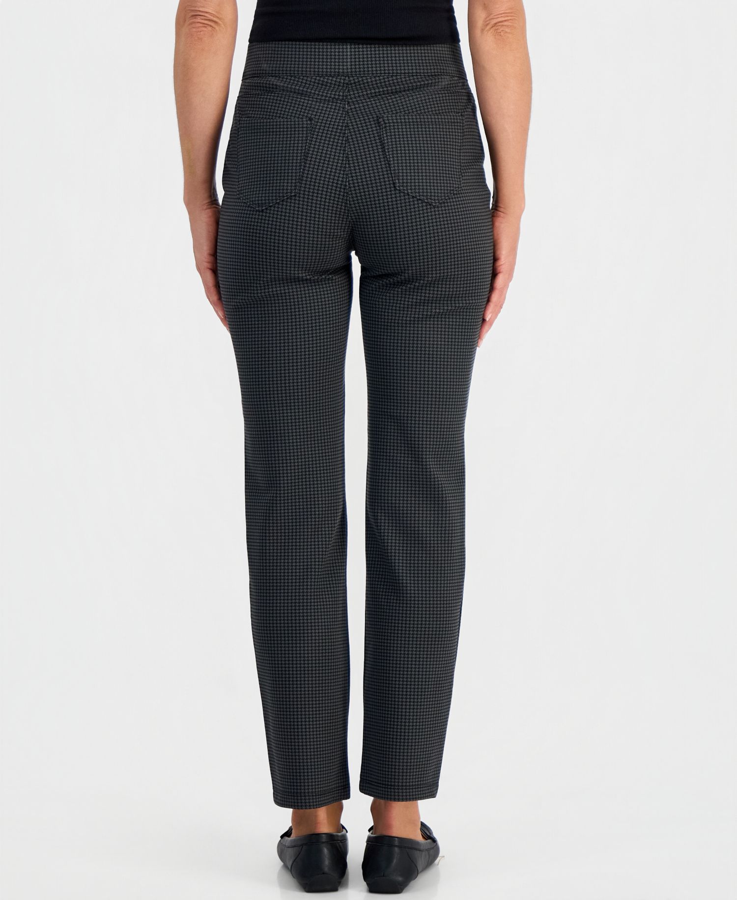 Petite Houndstooth-Print High-Rise Pull-On Pants