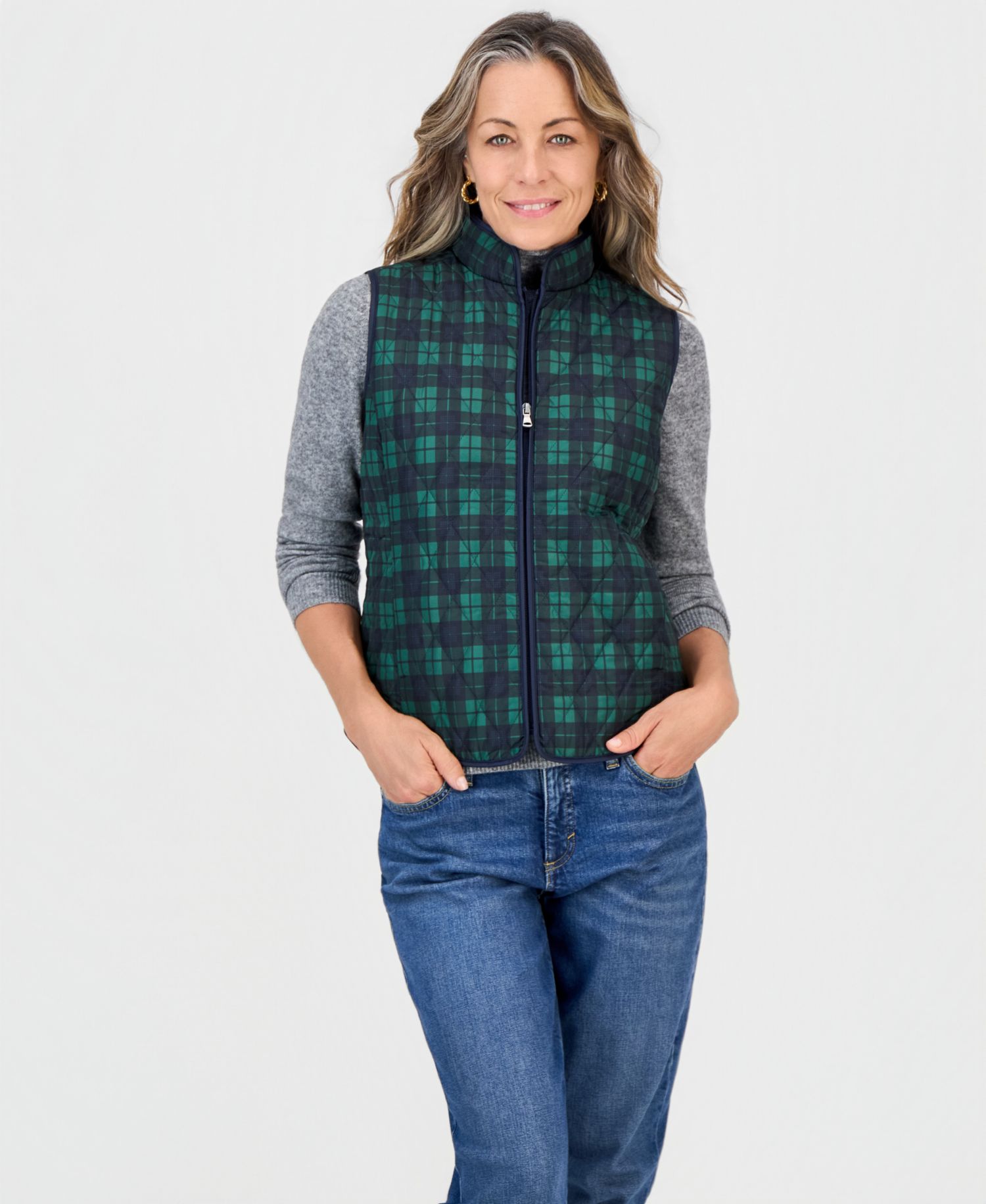 Petite Quilted Plaid Puffer Vest, Macy's Exclusive