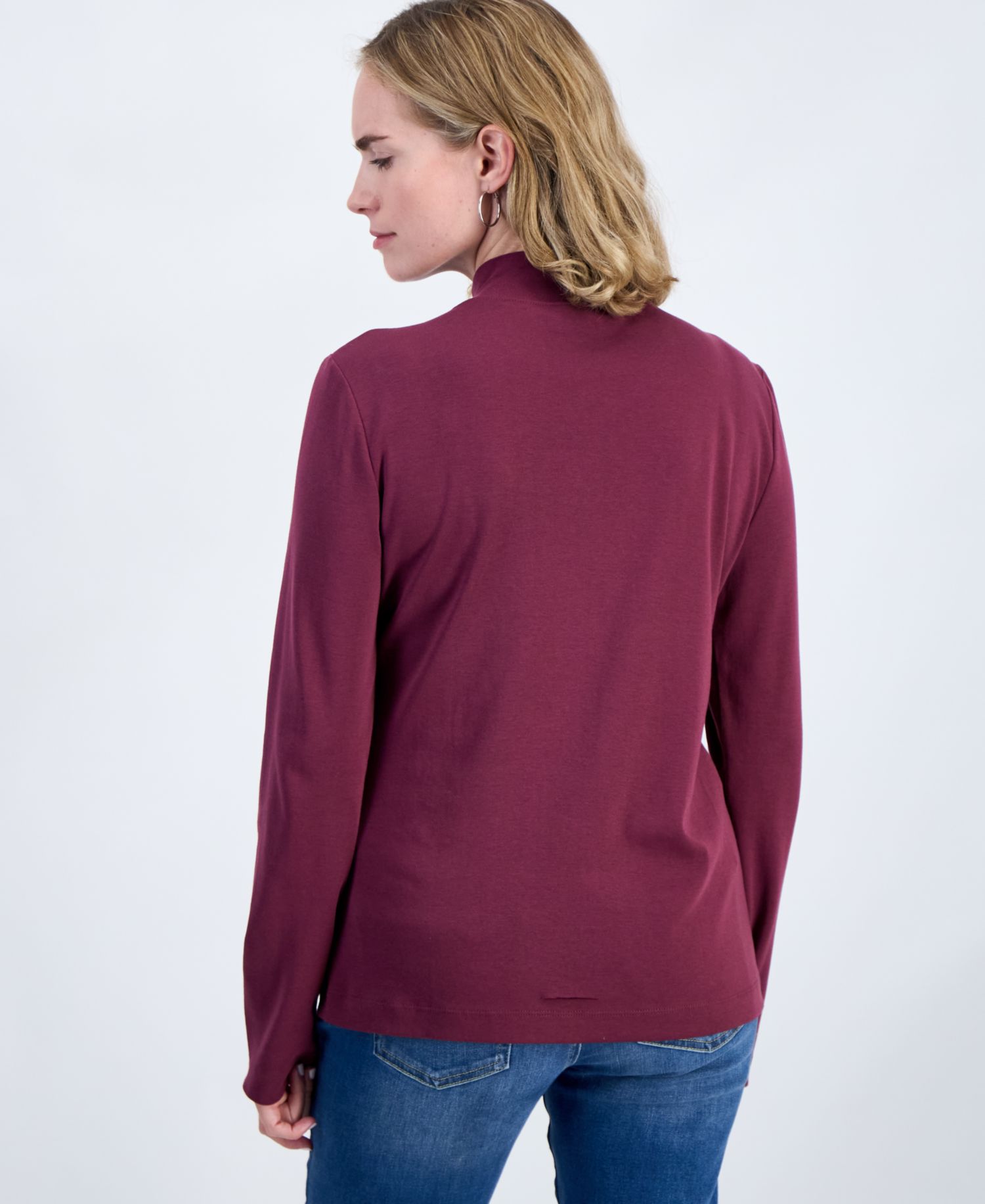 Petite Mock-Neck Cotton Long-Sleeve T-Shirt