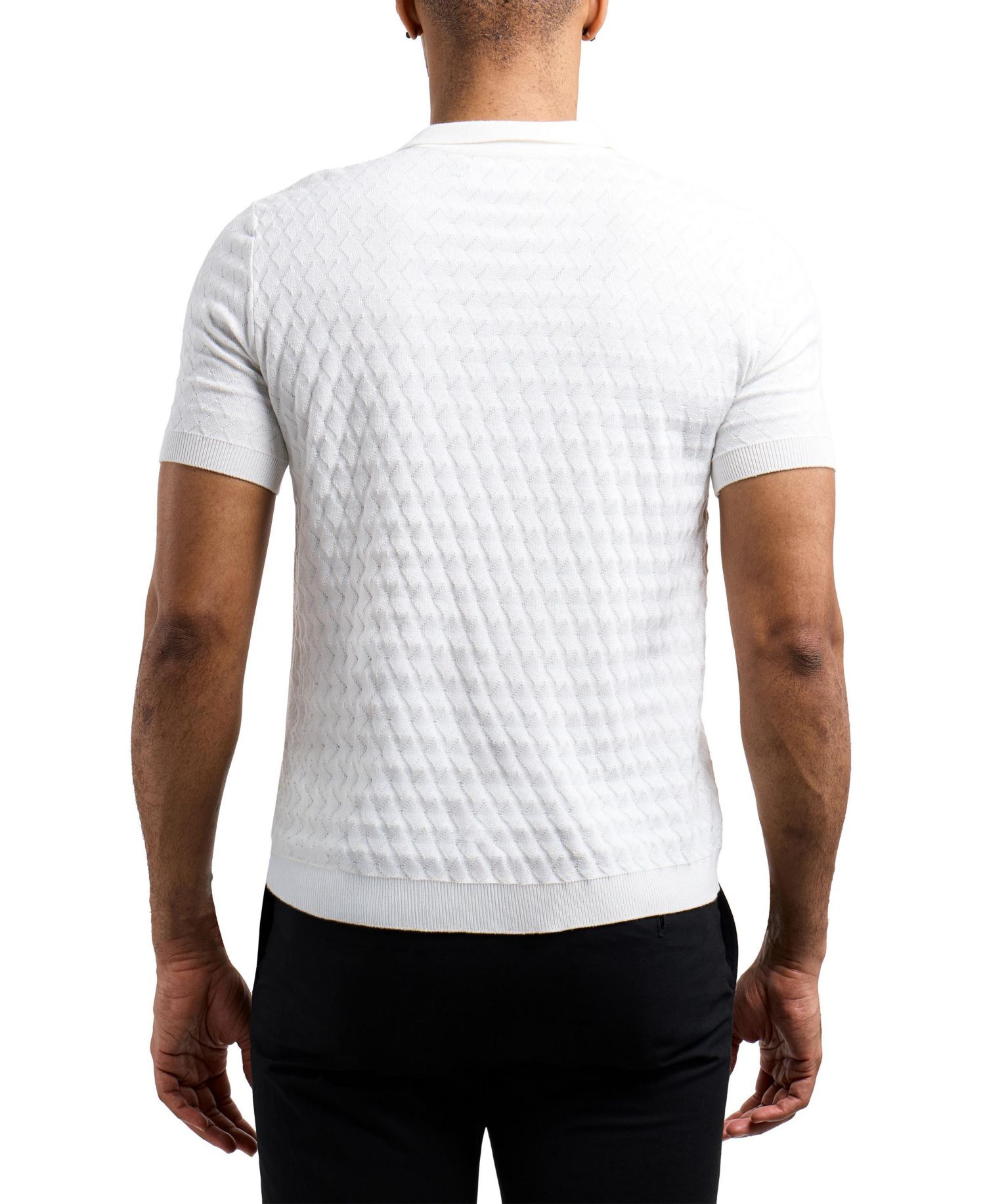 Men's Quarter Zip Allover Argyle Knit Sweater Polo