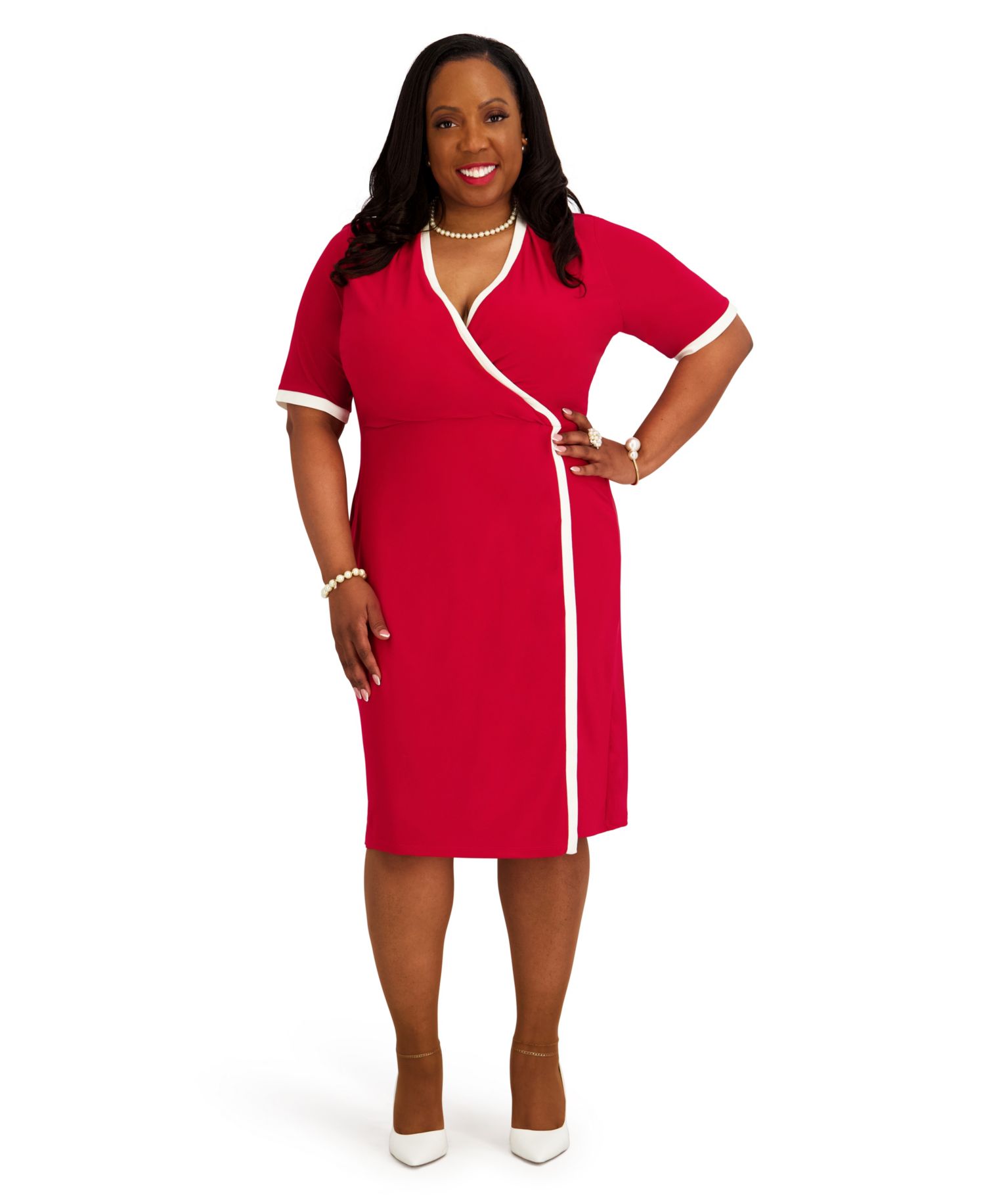 Women's V-Neck City Wrap Knee Length Dress, Regular and Plus Size