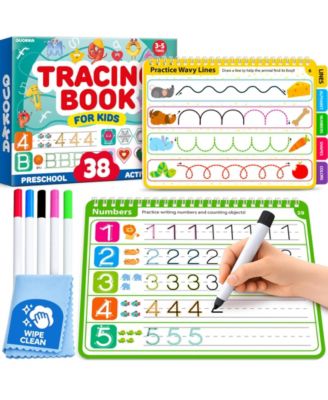 Tracing Books for Kids Ages 3-5 - Dry Erase Activity Books for Kids Ages 3-5 - Writing Practice Workbook with Markers